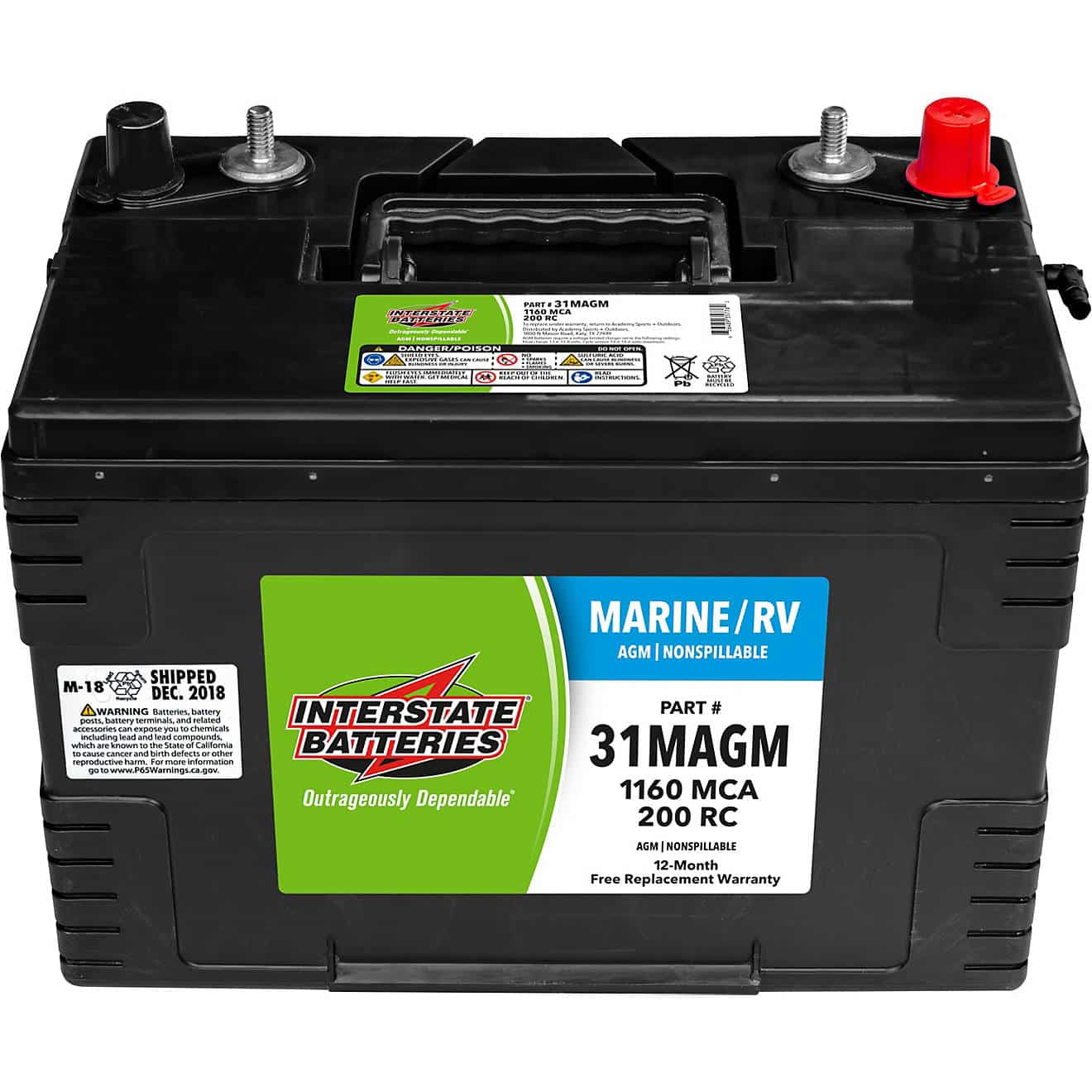 Interstate Batteries Group 31/1,160 Marine Cranking Amp AGM Battery ...